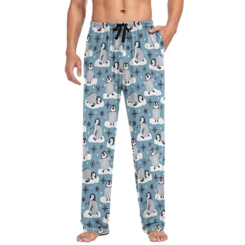 Christmas Winter Men's Pajama Pants Cute Penguins and Snowflakes Super Soft Lounge Pajama Bottoms with Pockets4