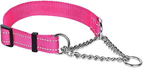 Collardirect Martingale Dog Collar Training Adjustable Stainless Steel Chain Reflective Nylon Pet Collars For Medium Large Dogs (S, Neck Fit 12"-18", Pink) #TOP2