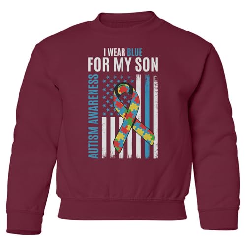 I Wear Blue For My Son - Autism Awareness US Flag Youth Crewneck Sweatshirt