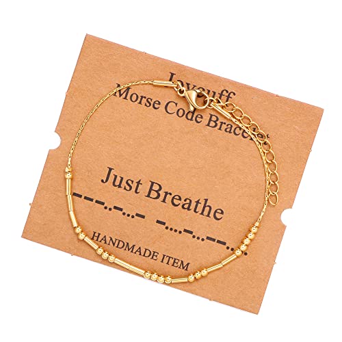 Image of JoycuFF Inspirational Morse Code Bracelets for Women Silver Beads Jewelry Encouragement Mantra Gifts for Her