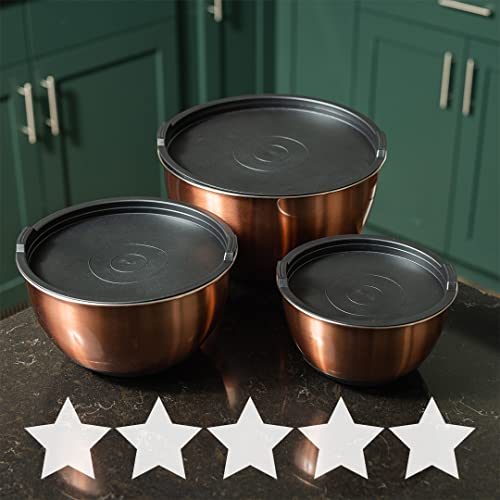 Samma Copper Mixing Bowls- Mixing Bowl Set With Stainless Steel Body- Copper With Black Silicone Bottom Mixing Bowl- Versatile Kitchen Mixing Bowls- 3 Piece Copper Mixing Bowls With Lids thumb #8