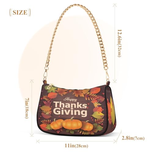 Kigai Happy Thanksgiving Pumpkin Shoulder Bag for Women, Handbag with Chain Strap, Soft Purse Tote Bag for Ladies2