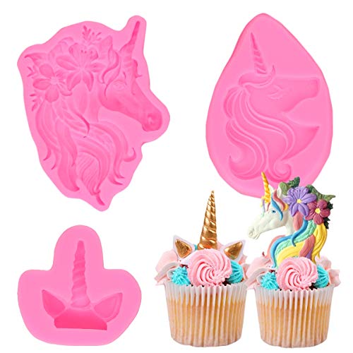 Zezzxu Unicorn Mold Unicorn Ears Horn Silicone cake fondant mold Set Cupcake Toppers Fondant Chocolate Mold for Unicorn Theme Party and Kids Birthday(Set of 3)