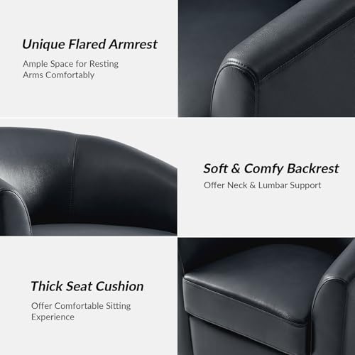 Image of HULALA HOME Genuine Leather Swivel Barrel Chairs Set of 2, Round Swivel Accent Chairs with Solid Wood Base, Leather Barrel Accent Chair for Living Room, No Assembly Required, Navy