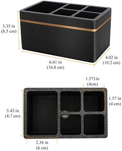 Shinowa Resin Toothbrush Holder, 5 Slots Hygienic Electric Toothbrush Holder Storage Stand Organizer for Toothbrush, Toothpaste, Razor, Gravel Black