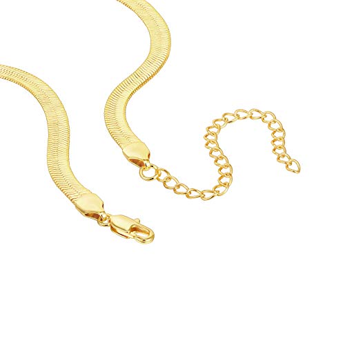 Pavoi 14K Gold Plated Curb Paperclip Box Sphere Bead Snake And Figaro Chain Adjustable Necklace (Snake-L, Yellow Gold Plated) #TOP2