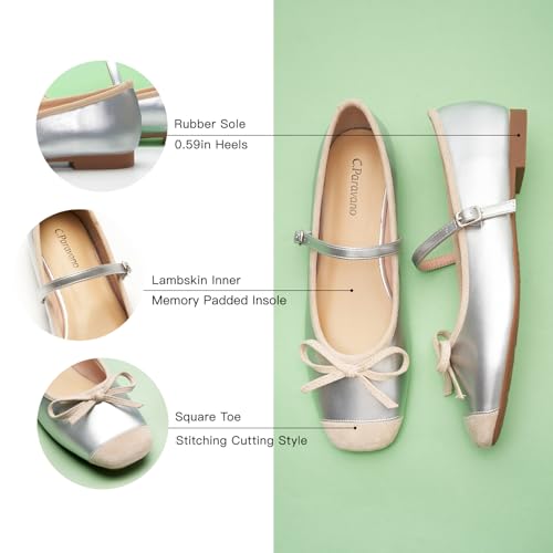 Image of C.Paravano Women's Mary Jane Flats | Square Toe Ballet Flats | Daily Wear Work Shoes | Dress Shoes with Adjustable Straps