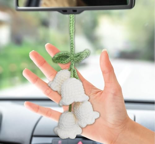 Image of VRB Dec 1 Pcs Crochet Flower for car Dashboard Decoration Items,Car Hanging Crochet Flower,Sunflower Decoration for Car,Car Mirror Hanging Accessories, (Hanging Tulip White Crochet - 1 Pcs)