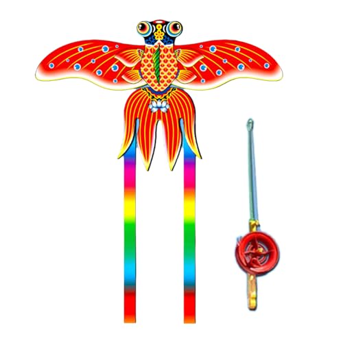 Adrosstoller Long Tail Dynamic Wing Kites with Fishing Rod Line Dynamic Swallow Kites Toy for Child Easy Flying Kites Outdoor Activity
