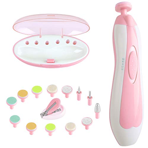 Baby Nail Trimmer, Electric Nail Clippers Manicure Set with 1 Nail Cutter, Safe Toe Fingernails Care Polish Trim Nail Kit with Led Light for Newborn Infant Toddler or Women,13 Grinding Heads