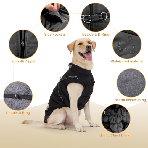 Hundemantel, Winter Hundejacke Wasserdicht Winddichte mit bauchschutz, Outdoor Hunde Wintermantel Hundeweste mit Fleece Gefütterte Reflektierend für Kleine Mittelere und Große Hunde
