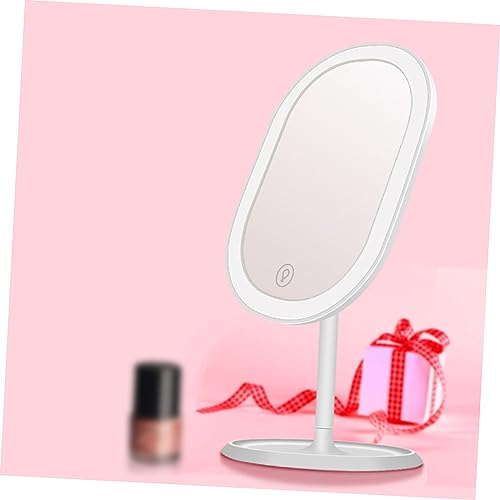 Espejo de maquillaje LED rotativo con bandeja y luz blanca miniatura 4