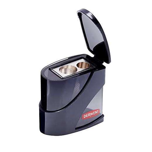 Derwent 2306123 - Sacapuntas Doble con Depósito, Sacapuntas de Dos Orificios para Lápices de Color y Dibujo Técnico, 11.5mm y 8.25mm, Resistente Sacapuntas Metálico, Negro