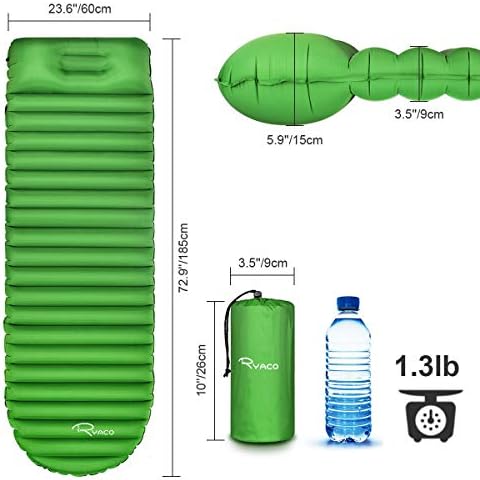 RYACO Inflatable Sleeping Pad with Pillow and Air Bag, Ultralight Camping mat Portable Bed Mat Air Mattress - Comfortable &Compact, Lightweight, Large for Camping, Travelling, Hiking, Backpacking
