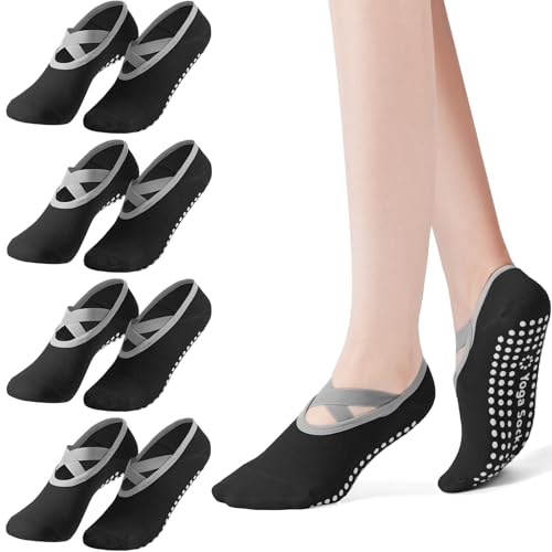 Vancle - Vancle 4 Paires Chaussettes Yoga Pilates Femmes Filles, Coton, Antidérapantes, Respirantes, Accessoires pour Pilates, Yoga, Ballet, Taille Unique 36-39 - -11%