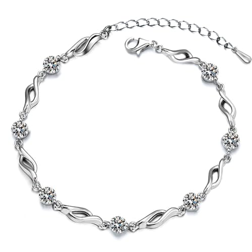 Image of SENLINLU Waves Bracelet Sterling Silver Bracelet for Women 925 Sterling Adjustable Friendship Link Bracelet Layered Bracelets for Womens Girls