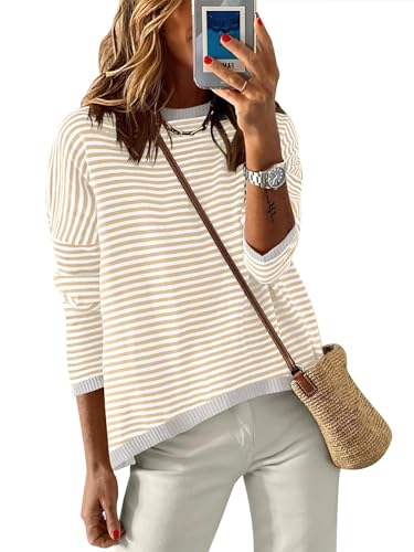 ANRABESS Womens Striped Sweaters Long Sleeve Top Crewneck Color Block Casual Loose Knitted Pullover...