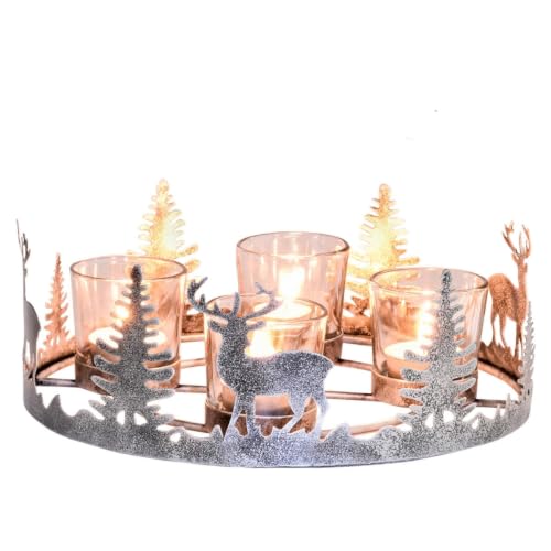 Marrakesch Adventskranz Kerzenhalter aus Metall rund 26cm - Weihnachtsdeko Dekokranz Modern Miekke