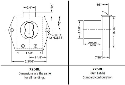 Olympus Lock 725RL-DW-VH-26D Cabinet Latch Lock For Small Format IC Core Drawer Vertical (Rim Mount)
