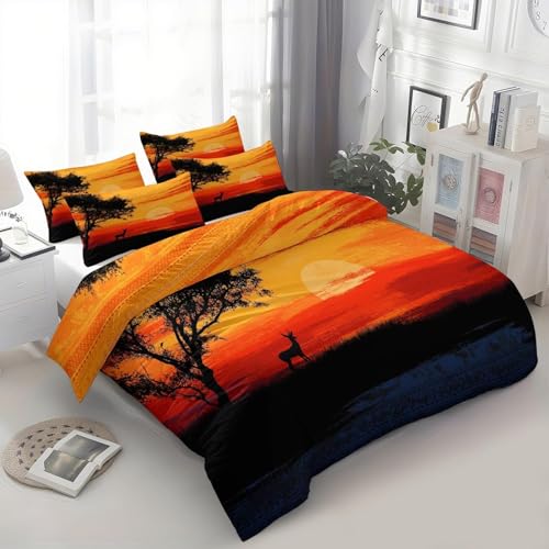 Housse de Couette 3D Douce Microfibre Parure de Lit Coucher de Soleil