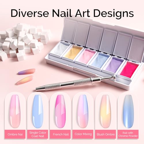 Image of MelodySusie Gradient Painting Gel, 6 Colors Spring Summer Ombre Gel Polish with 100 Sponges&Metal Grabber Set for Aura Nails, French Manicure, No Wipe, Soak Off UV, DIY Nail Art Palette Macaron Pink