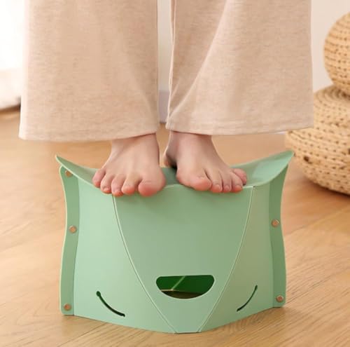 Image of RadheKrishna Oligitdi Foldable Stool and Collapsible Basket, Green, for Camping, Fishing, Travel, and Queueing