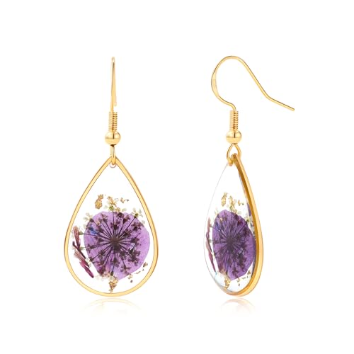 Pendentif unique en résine fleur pressée faite à la main argent S925 femme