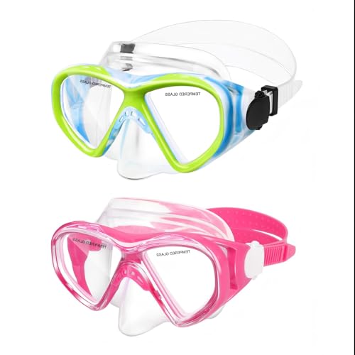 Image of Kids Swim Goggles Snorkel Diving Mask for Boys Girls Ages 5-15, Two-Color Anti-Fog Swimming Goggles with Nose Cover