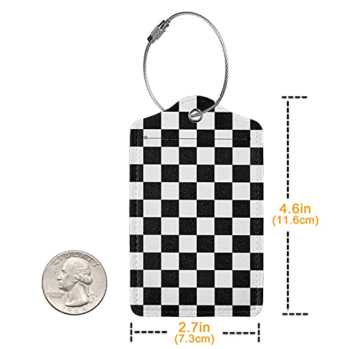 2 Pack Luggage Tags for Travel PU Leather Luggage Tag Name ID Labels with Privacy Cover for Suitcases Women Men Kids Girls (Black and White Grid)4