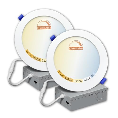 LED ATOMANT 2 Pack 4 Inch LED Recessed Ceiling Light with Junction Box, 10W 800LM, 5CCT Selectable 2700K/3000K/3500K/4000K/5000K, Dimmable Canless Downlight