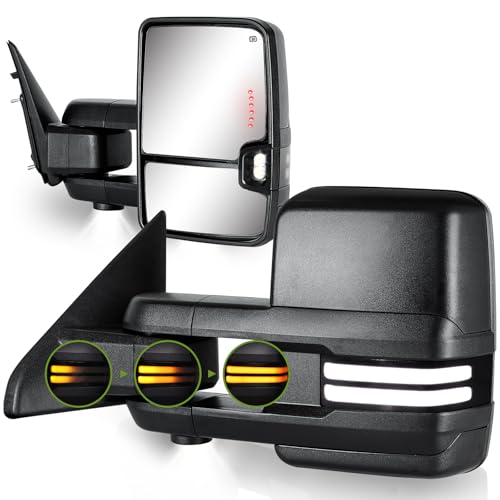 SIZIOM Switchback Towing Mirrors for 2009-2018 Dodge Ram 1500, 2010-2018 Ram 2500 3500, 1500 Classic 2019-2024 with Sequential Signal/Running/Backup/Puddle Lights Extendable Pair(Textured Black)