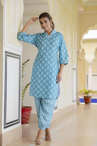 Image of Yashika Women Printed Cotton Blend Straight Kurta and Afghani Pant Set Perfect For Casual and Office Wear