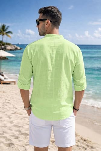Image of Men's Cotton Blend Straight Kurta Shirt Combo with Mandarin Collar - Slim Fit Casual Short Kurti Set Featuring Textured Slub Fabric and Roll-Up Full Sleeves