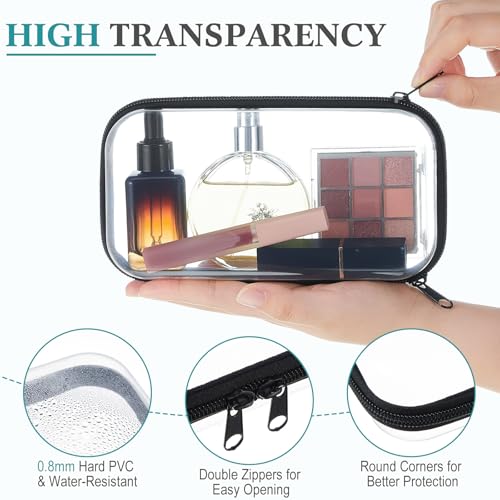 Image of Hoolerry 4 Pcs Hard Clear Zipper Case Makeup Bags Plastic Zipper Pouch Transparent Storage Box Containers for Cosmetics, Snacks, Building Blocks, Puzzles(Clear,7.5 x 3.9 x 2 in,Black and White)