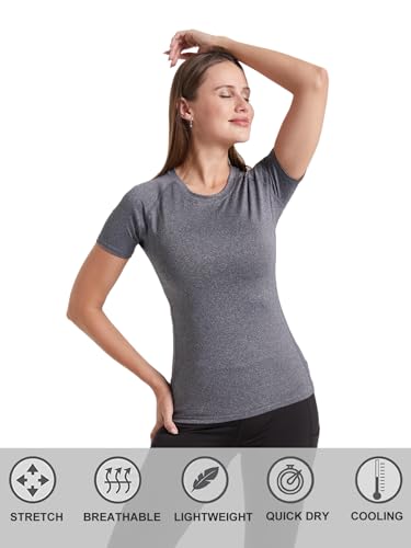 4 Pack Short Sleeve Compression Shirt Women Workout Athletic Baselayer Yoga Softball T-Shirts Cool Running Tops4