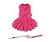 Dog Striped Dress,Pet Girl Bow Costume with Ring and Harness Leash,Dog Wedding Birthday Party Dress(Rose,Small)