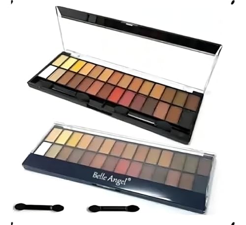 Belle Angel - Paleta de Maquiagem 28 Sombras Nude + Pincéis Profissionais | Cores Neutras, Longa Duração e Acabamento Matte/Cintilante | Inclui Estojo e Kit de Pincéis para Olhos
