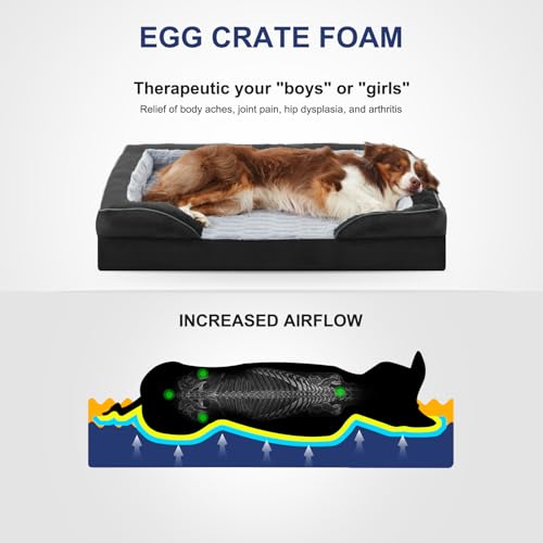 Image of FURTIME Orthopedic Dog Bed for Medium Dogs - Washable Dog Sofa Beds Medium, Supportive Foam Pet Couch Bed with Removable Washable Cover, Waterproof Lining and Nonskid Bottom, Black