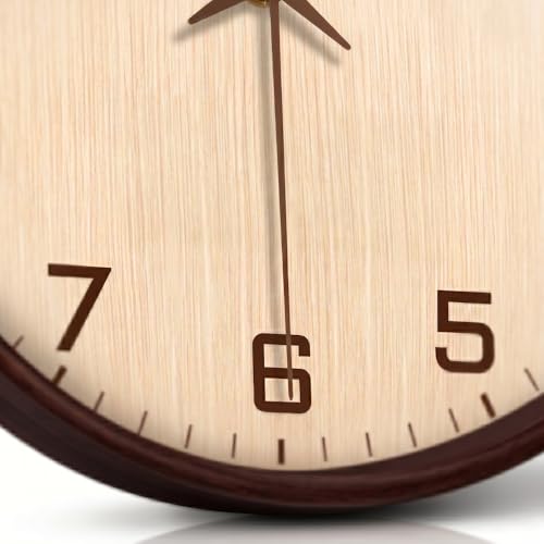 Image of ginoya brothers 12 Inch Silent Non-Ticking Silent Wall Clock, Modern Round Analog & Digital Display (Temp /Calendar) Decorative Clock, Easy to Read for Home, Living Room, Office (Cream-Brown Analog)