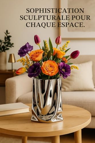 Vase en céramique chromée moderne pour décoration de maison et plantes