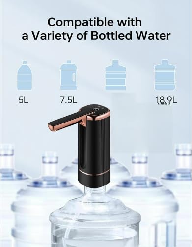 Image of Automatic Water Dispenser Pump for 20 Litre Bottle | Portable USB Rechargeable Water Dispenser Pump for Travel,Office, Home(Color-Golden Black)