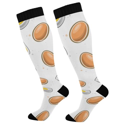 Dussdil White Brown Eggs Compression Socks for Women Men Christmas Circulation Long Knee Socks for Winter Warm Stockings Socks