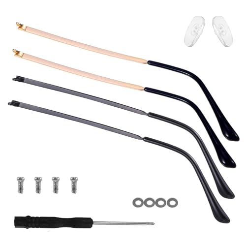 Kit de reparación de gafas con tornillos, 2 pares de brazos de repuesto para gafas, kit de vidrio de repuesto para piernas, brazos, repuesto de brazos, piezas de gafas, negro y dorado