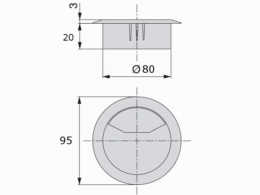 EMUCA - Pasacables de Mesa Circular Ø80mm de plástico Gris, Tapa pasacables encastrable en Mesa de Oficina/Escritorio, Lote de 4