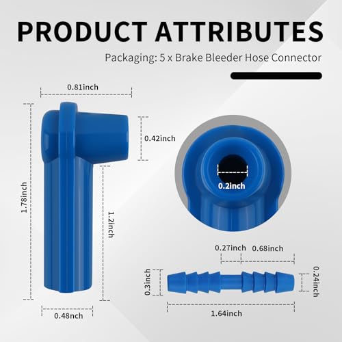 Image of 5PCS Brake Bleeder Kit Connector,Brake Fluid Bleeder Kit Bleeding Adapter Joint for Quick Brake Fluid /Air Changes,Brake Bleeder Hose Connector Fit Brake Bleeder Bottle,Vacuum Brake Bleeder (Blue)