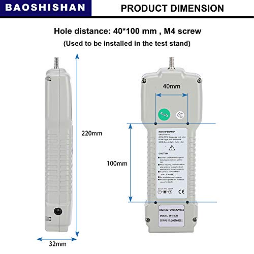 BAOSHISHAN Digital Force Gauge Push Pull Gauge Tester with USB RS232 Interface LCD Force Measuring Instruments Thrust Meter for Lab Force Test Destructive Test ZP (50N)