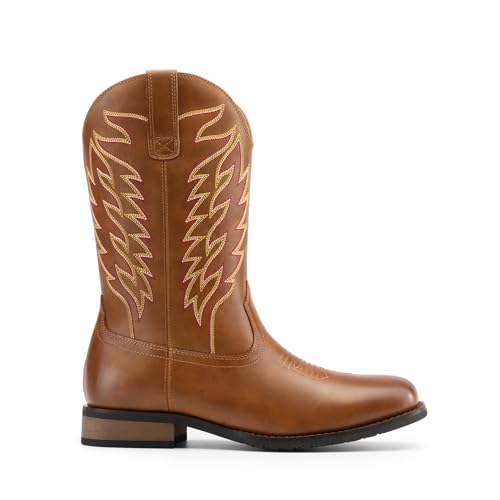 Bruno Marc Cowboy Boots for Men, Slip on Western Boots with Chic Embroidered Durable Short Retro Country Square Toe Boot,Size 9.5,Brown,BMUMKB2502