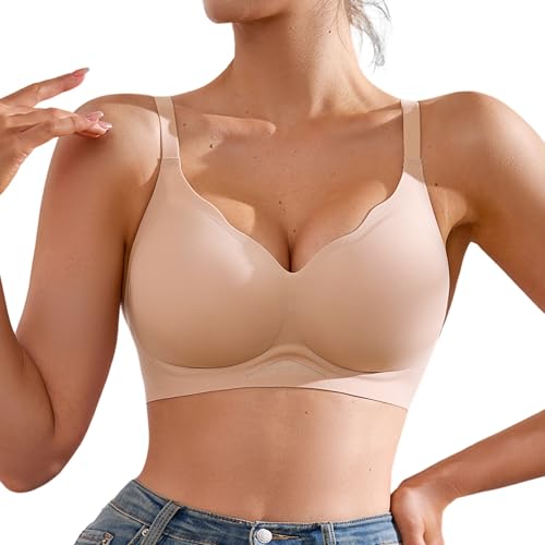 SHARICCA Damen BH Ohne Bügel Seamless Bra Haltungskorrektur Bequem und Weich Bustier Nahtloser Push up Glatter BHS Damen(Champagnerfarbe-1P03-M)