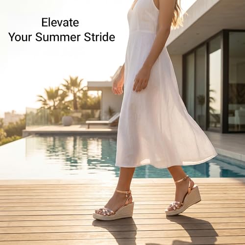 Image of Dressy Open Toe Sandals Platform Wedge Sandals with Cushioned Insole and Ankle Strap Buckle,Strappy Espadrille Wedge Sandals for Women Comfortable Summer