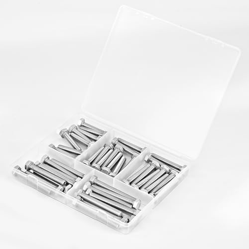 Image of M8 x 30mm 35mm 40mm 45mm 50mm Heavy Duty Hexagon Bolts Hex Head Screws, 304 Stainless Steel, Machine Fully Thread, Metric, Bright Finish, Assortment Kit 25PCS